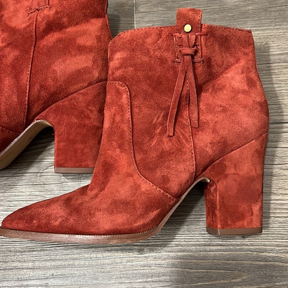 Sam Edelman Niomi Suede Western Booties In Red Paprika Size 6 - Picture 2 of 11
